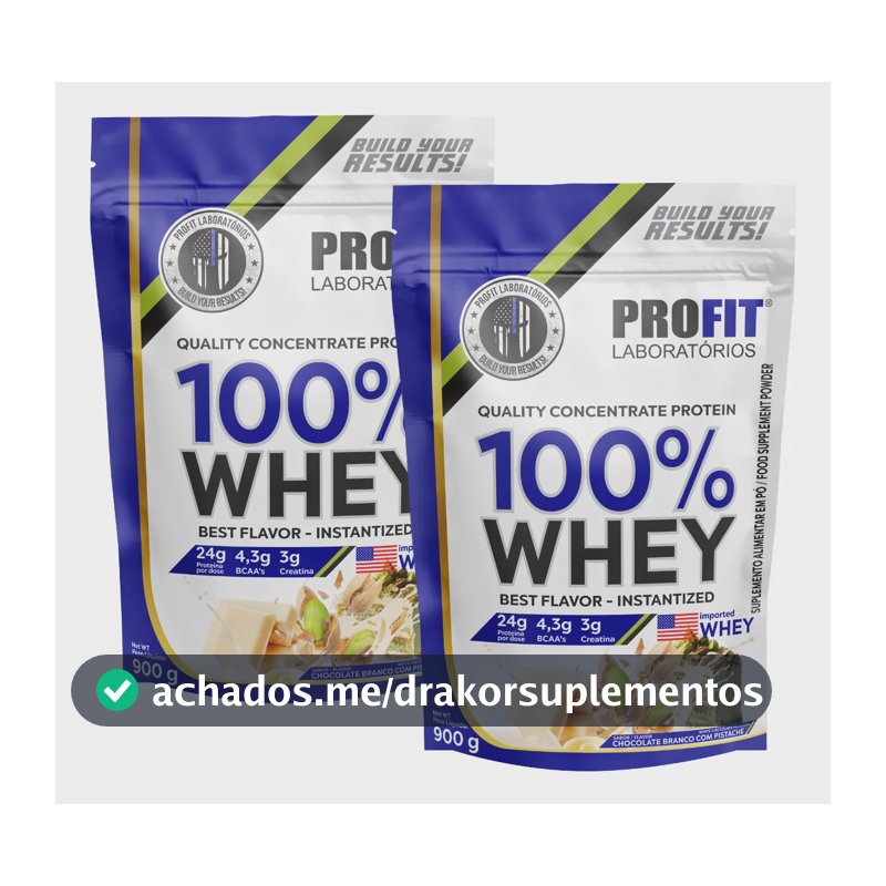 Kit 2 Whey Protein 100% De 900g Suplemento Diversos Sabores Chocolate Branco Com Pistache