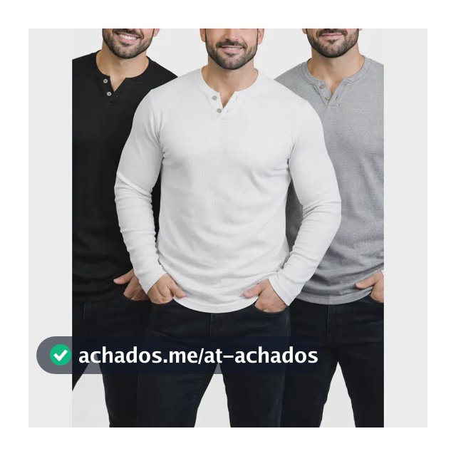 Kit 3 Camiseta Henley Masculina Slim 2 Botões Manga Longa