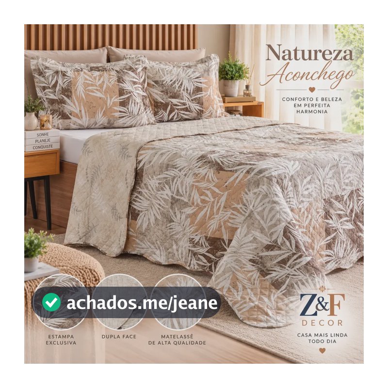 Kit Colcha Cobre Leito Casal Matelado 3pçs Toque De Algodão Natureza Aconchego Zf Decor