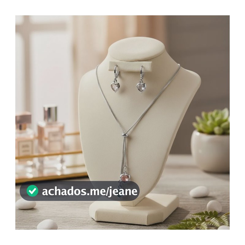Conjunto Gravata Folheado A Prata 925 Colar E Brincos Prateado