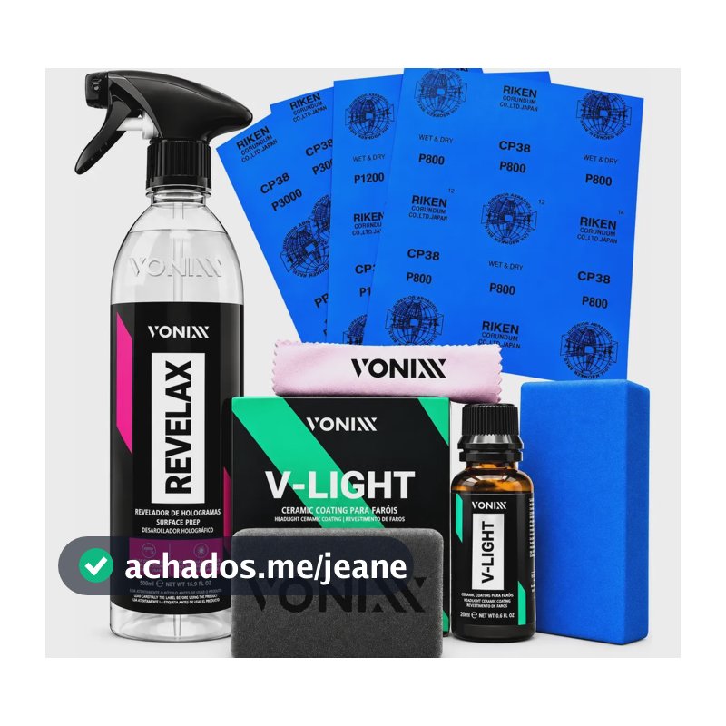 Kit Polimento Farol Revelax Lixa Vitrificador V-light Vonixx