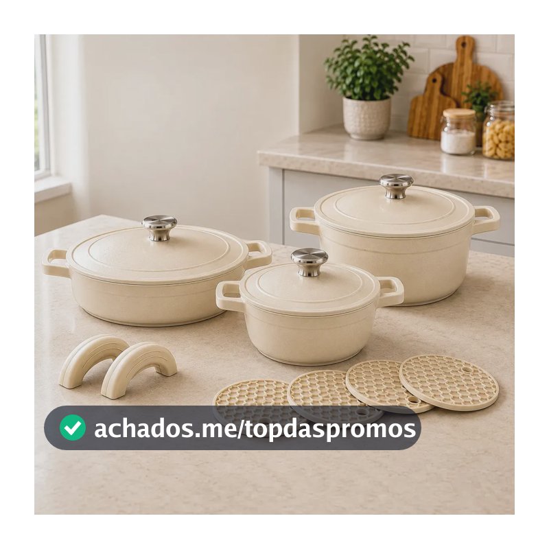 Conjunto de Panelas Luxena Creme 8 Peças com Revestimento Antiaderente e Indução Fogão A Gas Eletrico Grossa Com Pegador e Descanso De Silicone