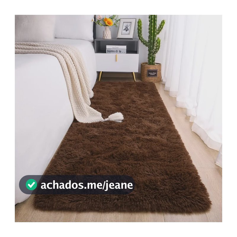 Passadeira Corredor 2,00x0,60 Tapete Super Peludo Beira De Cama Sala Quarto Marrom Texfine Têxtil