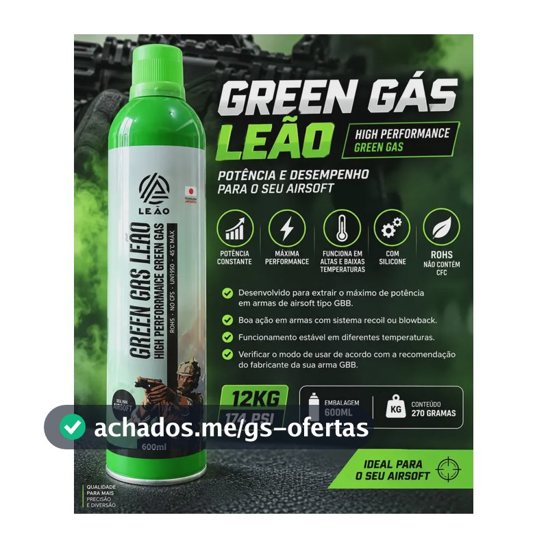 Green Black Power Gas P/ Airsoft C/ Silicone 600ml Cor Verde