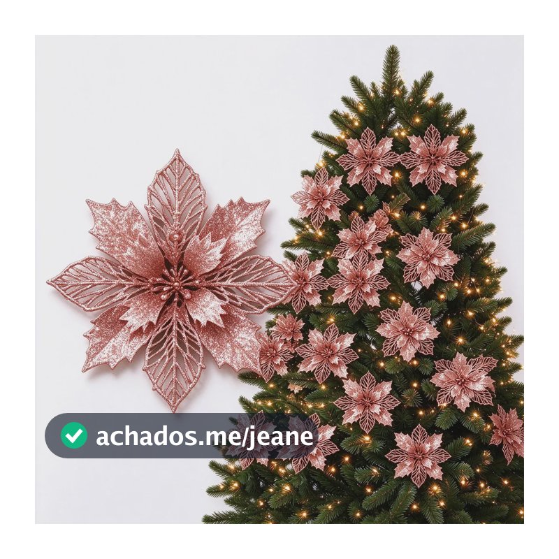 Kit 10 Flor De Natal Bico De Papagaio Glitter Enfeite Árvore Dourado Rosé 10 Unidades 10 Unidades