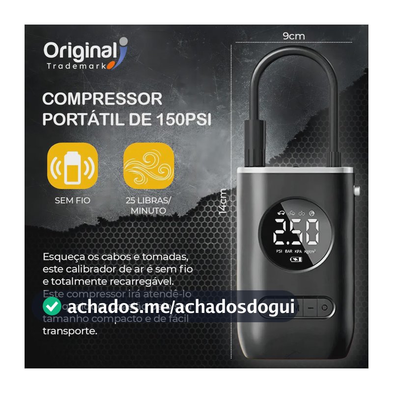 Mini Compressor Ar Digital Portátil Bomba Elétrica Sem Fio Carro Moto Pneu Calibrador 12v O.T