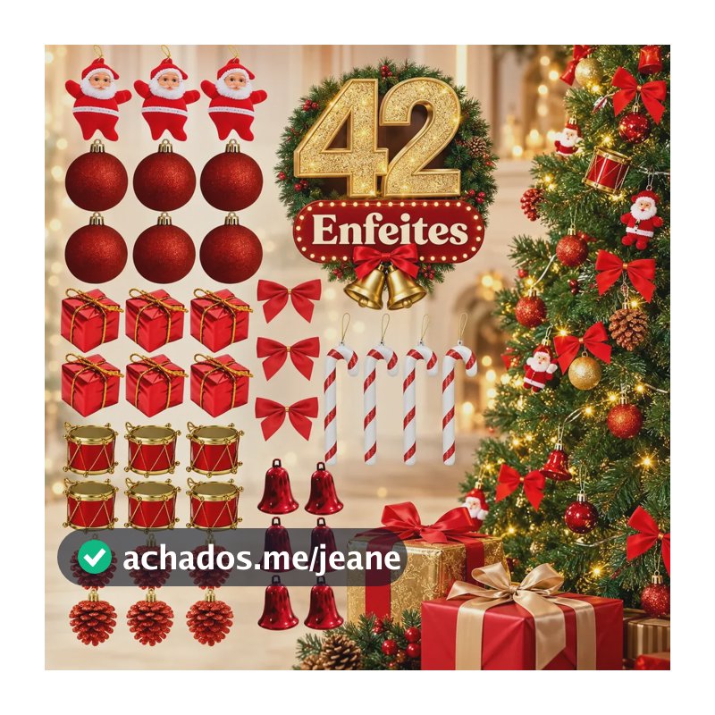 Kit 42 Enfeites Pendentes Árvore De Natal Decoração Natalina Vermelho