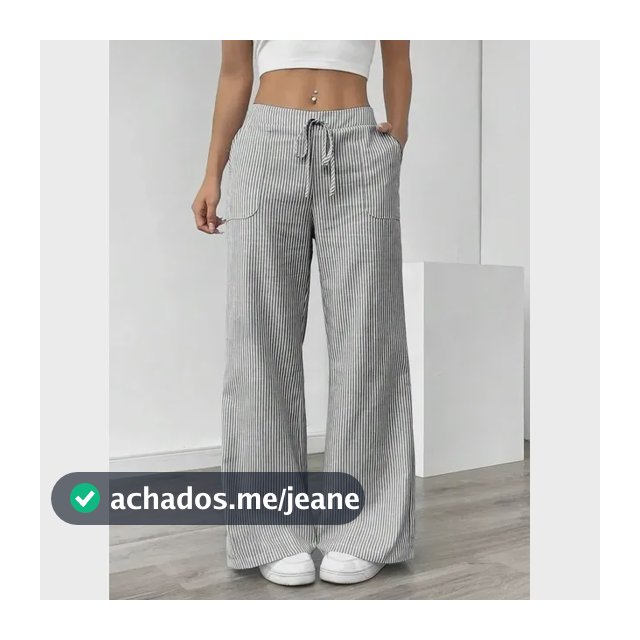 Calças Femininas Listradas Com Cordão E Bolsos Preto S
