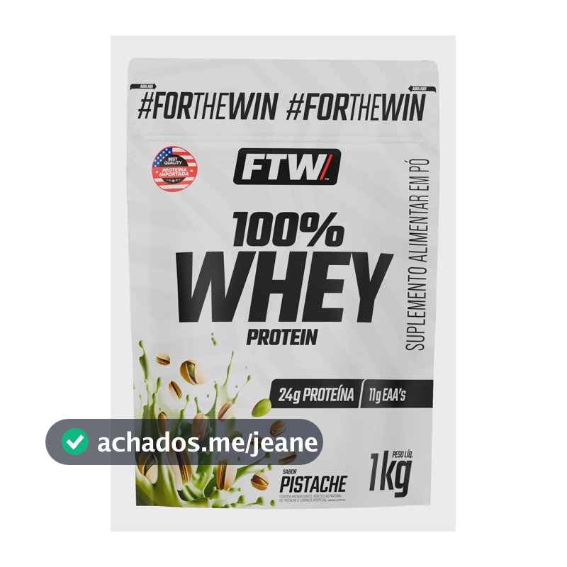 Whey Protein 100% Concentrado Refil 1kg Sabor Pistache - FTW