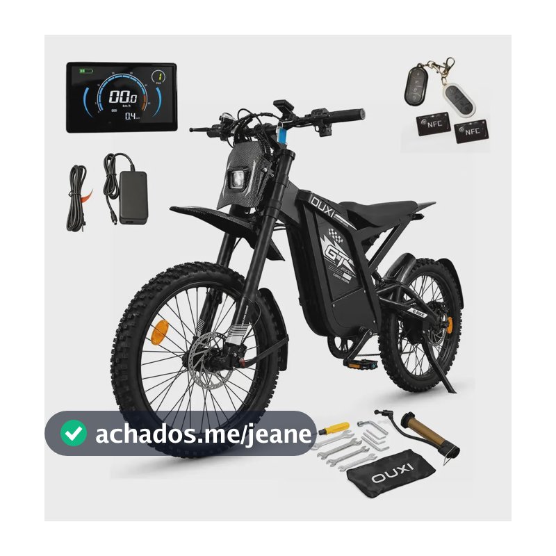 Bicicleta Elétrica OUXI GT2000 1000W 48V 30Ah Bateria Removível Lítio Aro 24 Off Road Adulto Freio Hidráulico Suspensão Autonomia 140km NFC Alarme Bike Elétrica Mobilidade Urbana Cinza Pneu Largo 24x3