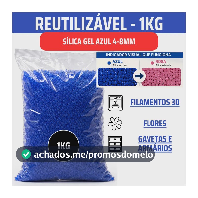 Sílica Premium Gel Azul 4-8mm 1kg Dessecante Umidade Mofo Filamento 3d Silica Anti Umidade Flor Laranja Branco Desumidificante Ozonio Desidratante Muda Cor Saquinho Sachê Mofo Antimofo Vmd Homecenter