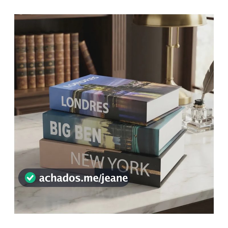 Kit 3 Livros Fake FWB Decorativos Caixa Organizadora New York Bege