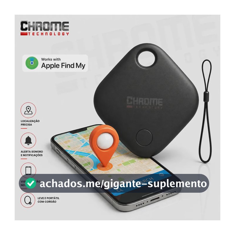 Mini Localizador Rastreador Smart Tag Gps Com Cordão Chaveiro Cor Preto Compatível Com iPhone Apple Chrome Technology