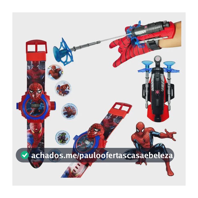 Kit Luva Homem Aranha Lança Teia + Relogio 24 Hologramas Vermelho