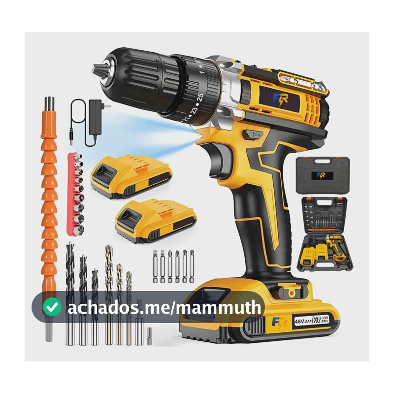 Parafusadeira Furadeira Impacto 3 Funções 48v 2 Baterias Fr Amarelo 127/220v 50 Hz/ 60 Hz