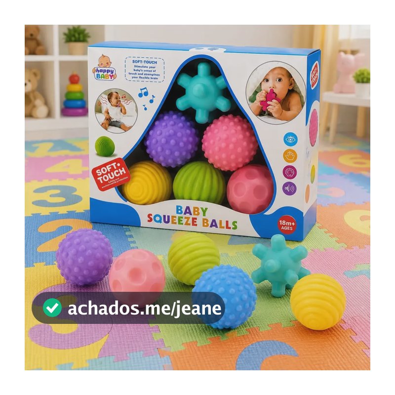 Kit 6 Bolas Tátil Bebê Sensorial Mordedor Montessori