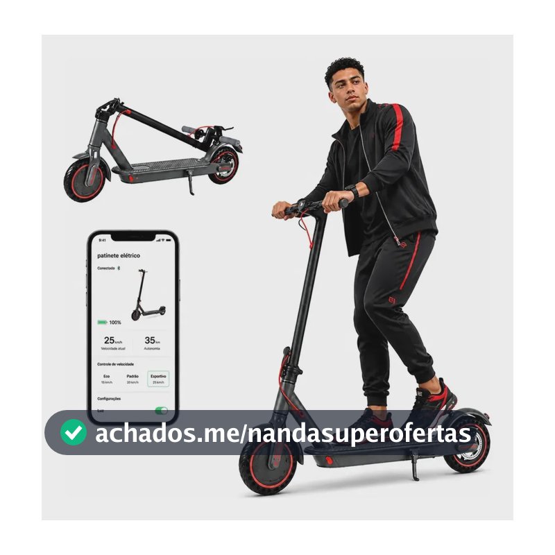 Patinete Elétrico Hearbuds M85 Dobrável Com App Gps Preto Com Vermelho