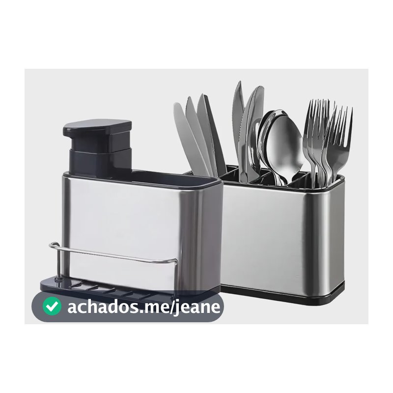 Kit De Escorredor De Talheres + Porta Detergentes Aço Inox Prateado
