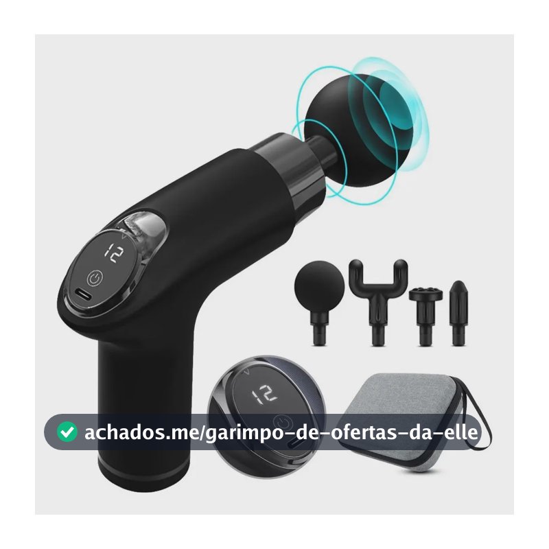 Pistola Massageadora Profissional GM Bear com 5 Velocidades e 4 Cabeças para Corpo