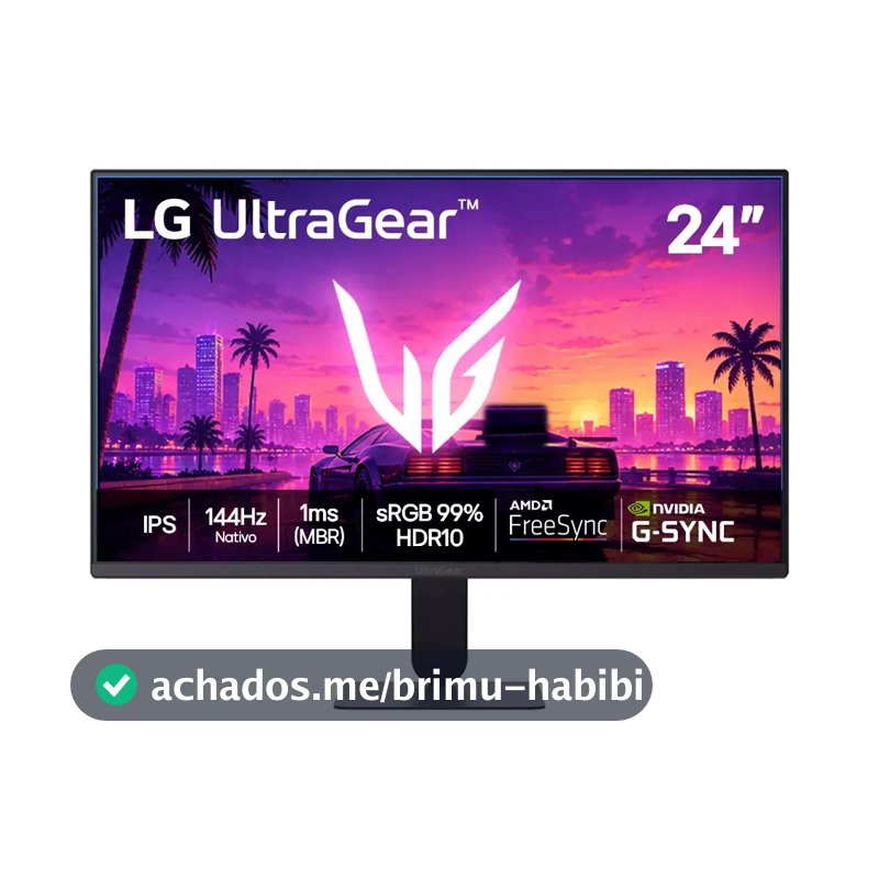 LG UltraGear Monitor Gamer 24" IPS 144Hz nativo, 1ms (MBR), Full HD (1920x1080), HDR10, NVIDIA G-SYNC, AMD FreeSync sRGB, Preto - 24G411B