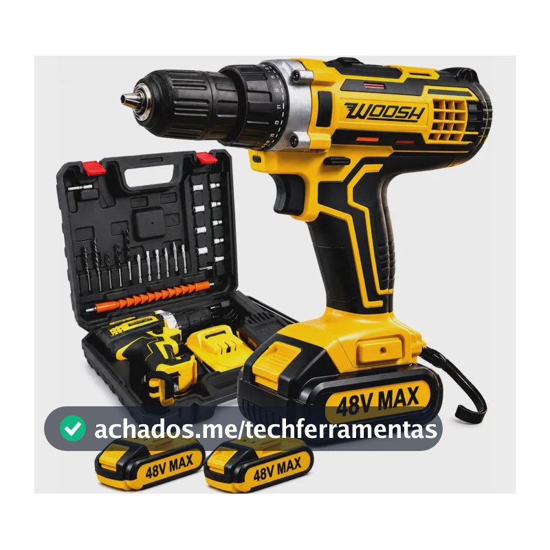 Parafusadeira Furadeira Impacto Sem Fio 2 Baterias Recarregável 48v Bivolt Velocidade Ajustavel Com Travas Mandril Resistente Woosh