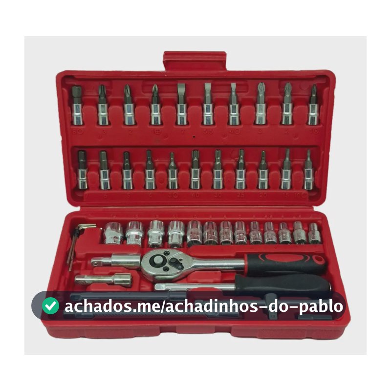 Jogo Kit Ferramenta Catracas Estojo 46 Peças Aço CrV Catraca Crique