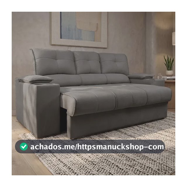 Sofá Otto 2,05m Com Porta Copos  Retrátil E Reclinável Cinza Tecido Velosuede