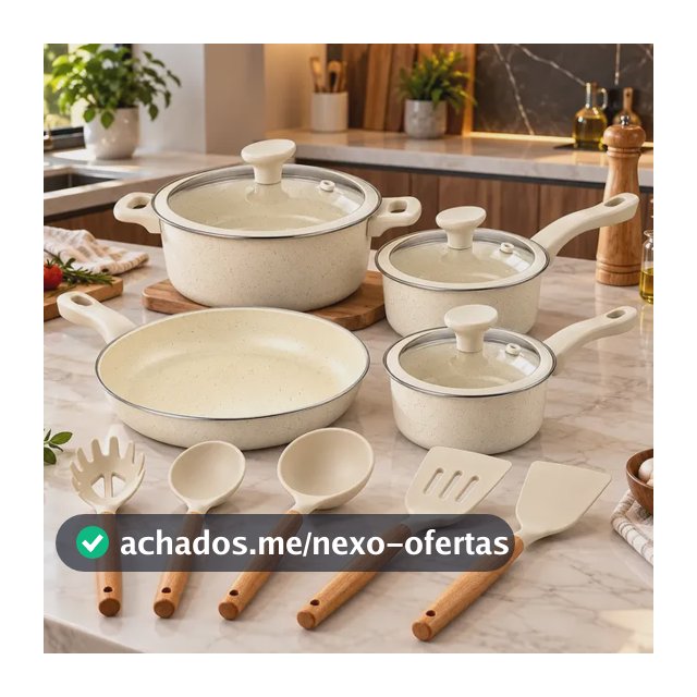 Jogo De Panelas Genebra Cerâmica 12 Pçs Antiaderente Indução Creme