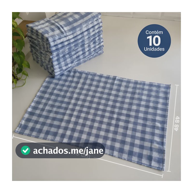 Kit 10 Pano De Chao Xadrez Azul 100 Algodao Limpeza 48x65 Cm Xadrez Azul