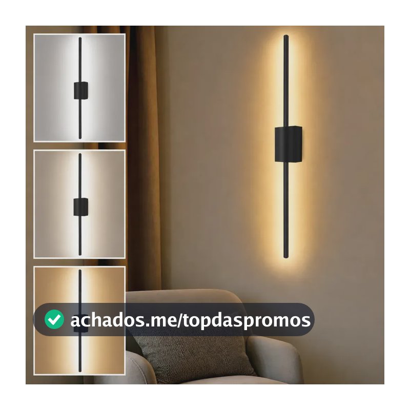 Arandela quarto Moderna, Luz Indireta LED Luz Ajustável Três Temperaturas de Cor Bivolt 110–265V, para Sala Quarto Cabeceira Corredor, Tieesa Preto