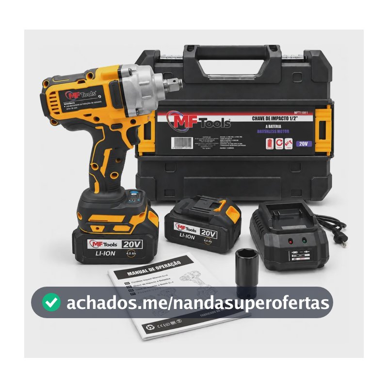 Chave de Impacto 3/4 Profissional Portátil a Bateria 4 Ah 150kg de Torque Extra Forte Cor Amarelo Frequência 50 Hz / 60 Hz MFTools