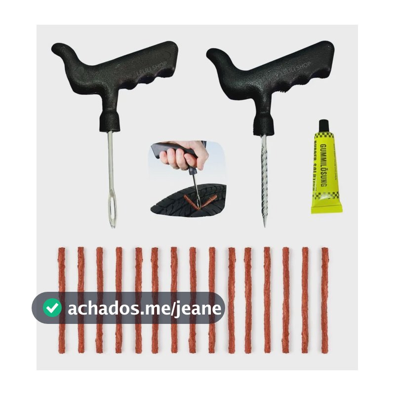 Kit Reparo Pneu Remendo Profissional Carro Moto +15 Macarrão