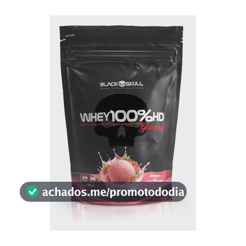 Whey 100%hd Gourmet 900g Refil Black Skull Sabor Morango