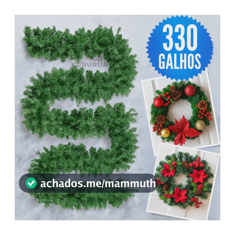Festão Aramado Verde Natal 2,70 Metros 330 Galhos Grosso Festão Natalino Decoração De Natal Marca Kururuá