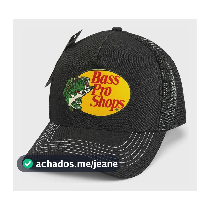 Boné Trucker Bass Pro Shops Pesca Aba Curva Preto Marrom Preto Un