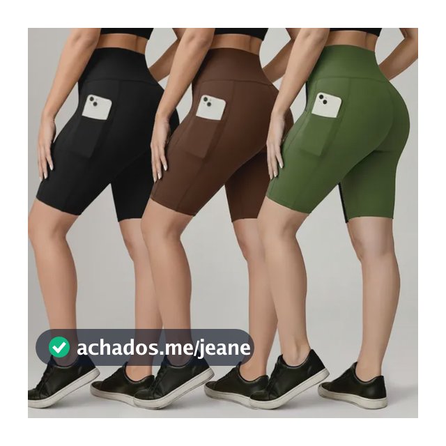 Kit 3 Shorts Legging Feminino Bermuda Cintura Alta Com Bolso