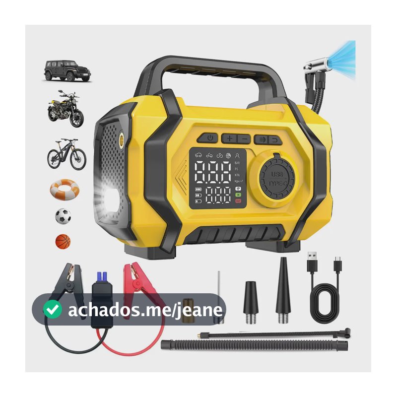 Auxiliar de Partida com Compressor de Ar e Soprador Portátil 9000A Para Carro e Caminhonete