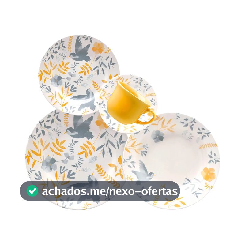 Jogo de Jantar e Chá 20 Peças Biona Donna Cerâmica Amarelo Florido