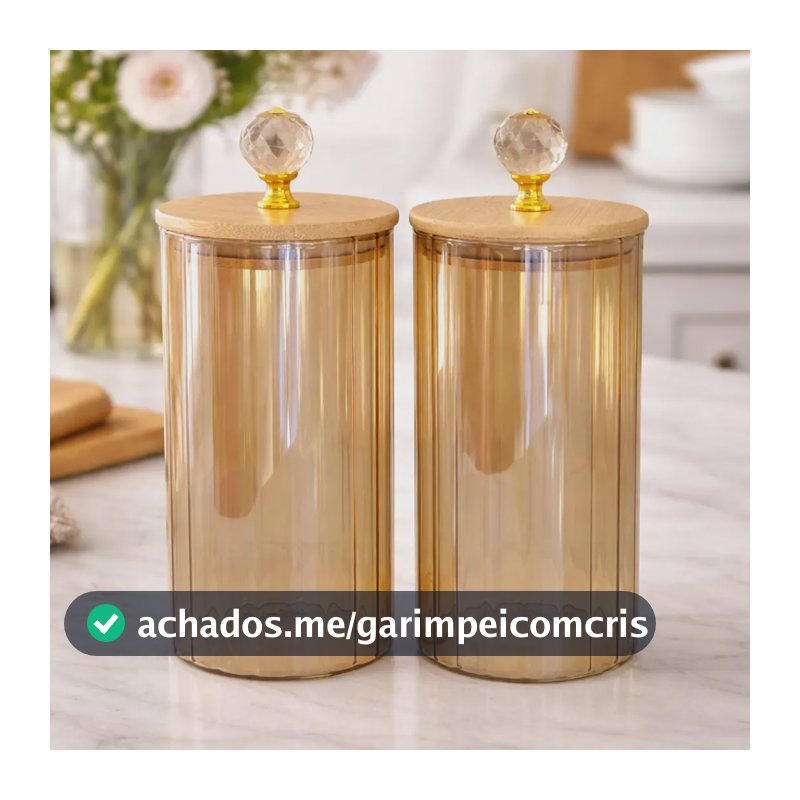 Kit 2 Potes Vidro Canelado Tampa Bambu Hermético 1l Âmbar