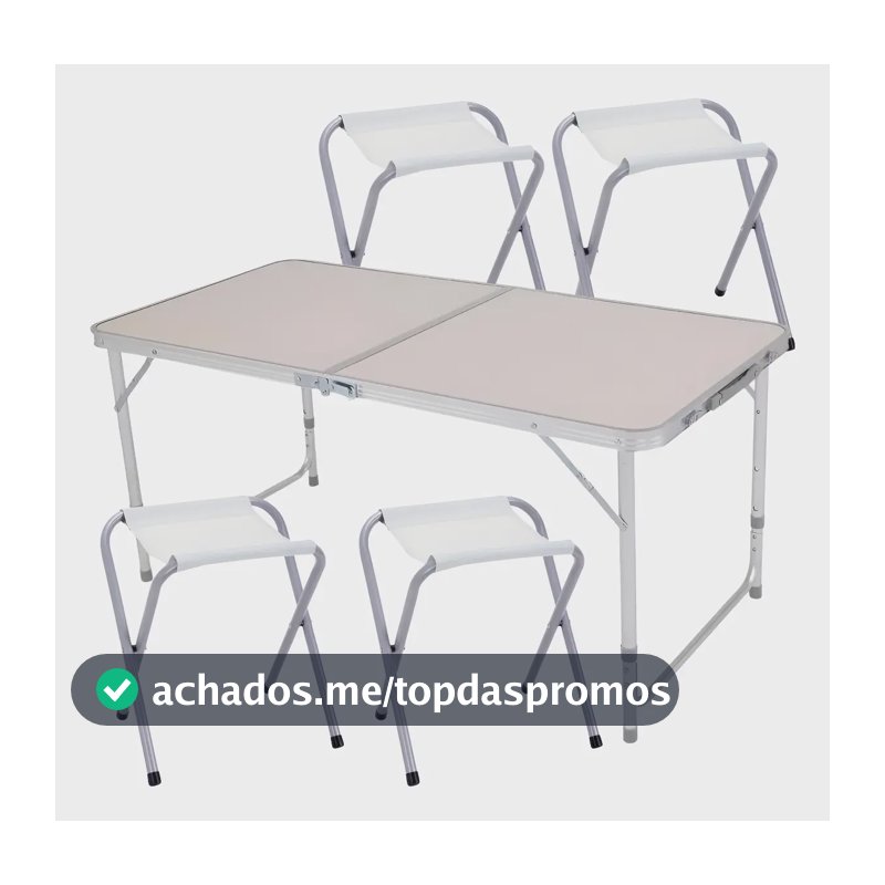 Mesa Dobrável Portátil Alumínio 120x60cm 4 Banquetas Zelt