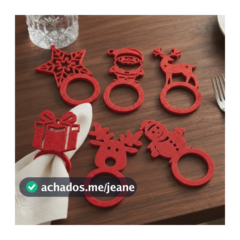 Kit 06 Anel De Guardanapo Mesa Posta Natal Ceia Diversos Vermelho