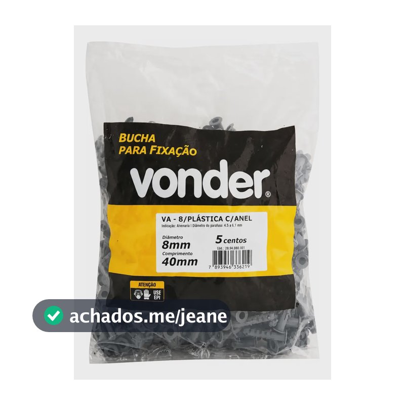 Bucha 8mm Vonder 500 Unidades Com Anel Fixação F08