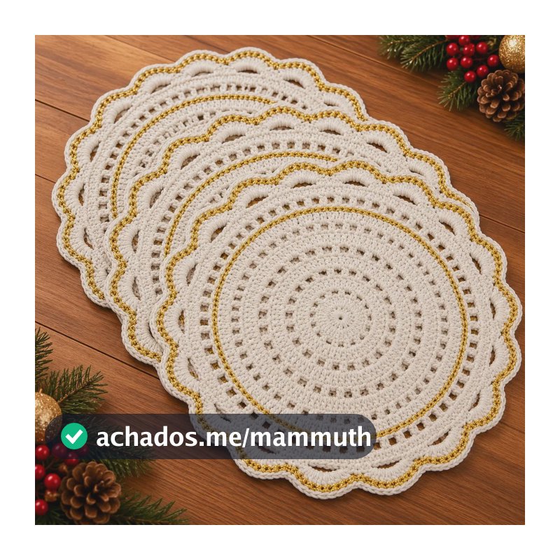 Sousplat Crochê Natal Artesanal Kit 4 Peças 36cm + Brinde Bege Natalino