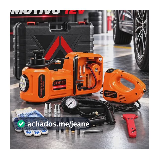 Kit Macaco Hidráulico Automotivo Elétrico 12V Troca Pneu Calibrador E Auxiliar Partida Completo