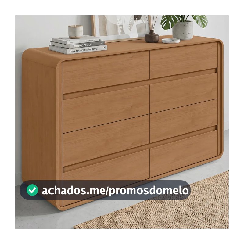 Cômoda Móveis Lopas Easy Like 8 Gavetas de MDF Amêndoa Clean