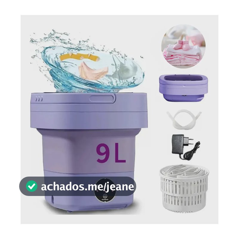 Mini Máquina Lavar Roupas Balde Lavadora Dobrável Portátil Roxo