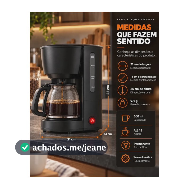Cafeteira Elétrica 15 Xícaras 600ml com Filtro Permanente Sistema Corta-Pingos e Base Aquecedora para Café Casa Escritório Cozinha Viacruz