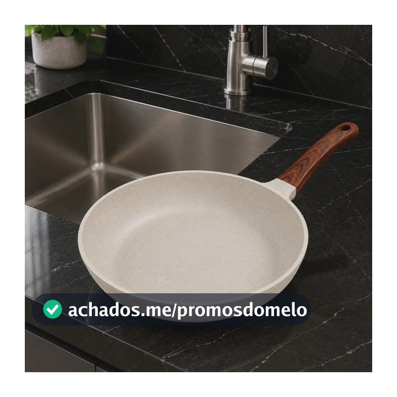 Frigideira Cerâmica Antiaderente 24cm Compatível Com Indução Cooktop Fogão a Gás Não Gruda Sem Óleo Cabo Ergonomico Em Baquelite Cor Creme