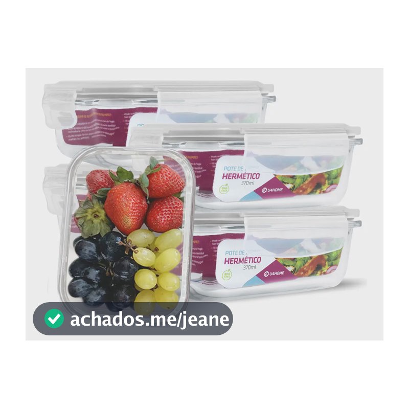 Kit 5 Potes Vidro Hermético Retangular 370ml Papinha Pequeno Cor Branco (QH)