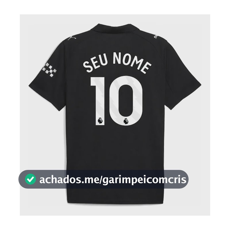 Camisa Manchester City 25/26 Preta Masculina Com Seu Nome Preto Seu Nome M